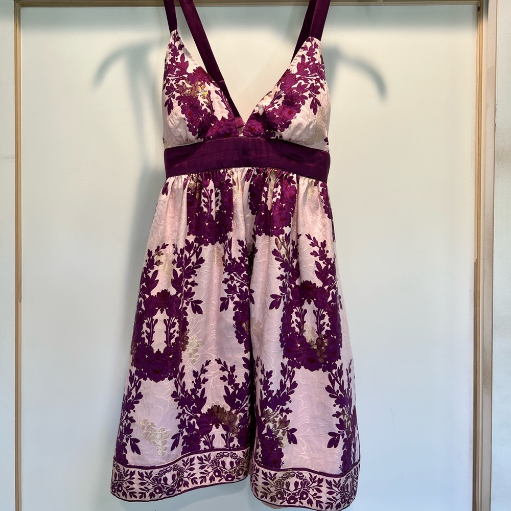 Tracey Reese NY Silk & metallic babydoll frock Anthropologie Sz 10